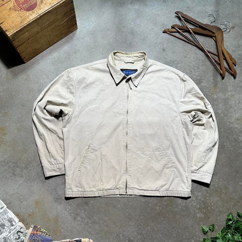 Vintage 90s Old Navy Tan Harrington Bomber Jacket Mens Large Cream Coat